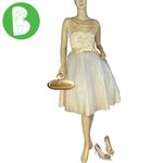 VINTAGE 1960’S CREAM SEQUINED FULL TULLE & SATIN SKIRT PARTY DRESS (S) Photo 1