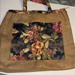MULTICOLOR FLORAL TAPESTRY JUTE TOTE BAG FLORAL DESIGN CLOTH HANDLES/INTERIOR Tan Photo 8