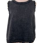 Altar'd State Black Distressed Burnout Fringe Button Up Back Sleeveless Blouse M Photo 0