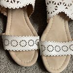 Attention  White & Tan Cut Out Pattern Wedge Sandals for Women Size 8 Photo 3