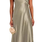 Birdy Grey  Cindy Satin Wrap Maxi Dress Moss Green Size L Photo 0