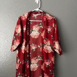 Glance Women’s XL Floral Kimono Cardigan Red Rose Print Lightweight Photo 6