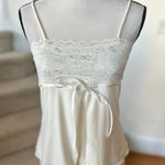 Vintage Y2K Cream Lace Babydoll Bow Front Split Cami Tank Top Fairy Whimsygoth White Photo 0