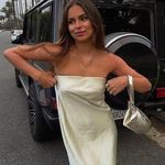 ZARA midi dress satin sleeveless tube olive green wedding party summer Photo 1