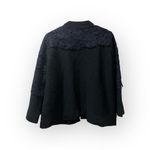 Anthropologie FIELD FLOWER Black Wool Navy Laced Bell Sleeve Sweater Jacket M Photo 2