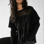 Free People  Black Lace Layered Long Sleeve Blouse – Size Small Photo 0
