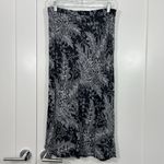 Anthropologie  Size 8 Black, White Floral Print Satin Midi Skirt Photo 1