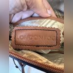 London Fog  Tan/Brown Faux Leather Crossbody Double Handle Bag EUC Photo 6