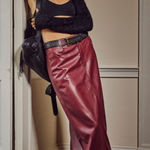 Free People NWT‎  City Slicker Faux Vegan Leather Maxi Skirt in Red Jasper Photo 0