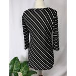 cha cha vente  Black & White Striped Asymmetrical Knit 3/4 Sleeve Tunic M Photo 3