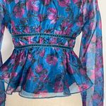 Dee Elly Vici Blue Purple Floral Tie Front Peplum Top Photo 7