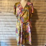 Natori Cruz Floral Short Sleeve Robe Satin Loungewear Green Silky Size Small Photo 1