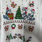 White vintage 90s 1990s Christmas cat kitten crewneck sweatshirt 2XL Size 2X Photo 1