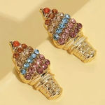 Women’s Multicolor Rhinestone Ice Cream Cone Earrings • Gold Tone Cute Fashion J Pink Photo 0
