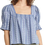 Treasure & Bond Blue Smocked Crop Blouse Photo 0