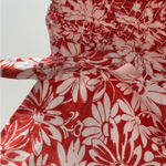 Madewell  Linen Blend Floral Wrap Top Red White Short Puff Sleeves V-Neck Smocked Photo 3