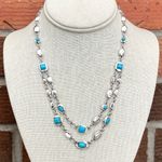 Layered Turquoise and Silver Geometric Necklace Blue Photo 0