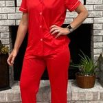 Vintage 70s Lorraine Candy Apple Red Lingerie Pajama Medium Top Pants PJs Nylon Photo 0