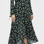 Intermix  Long Sleeve Silk Floral Tiered Midi Dress Black Green White Women Sz. 0 Photo 0