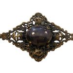 victorian goth antique gold color with gray stone brooch Photo 2