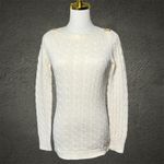 Ralph Lauren LAUREN  Cream Cable Knit Boat Neck Sweater Gold Button Detail Size S Photo 0