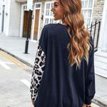 SheIn Leopard Print Colorblock Drop Shoulder Sweatshirt Photo 2