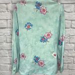 Vintage Nikki Button Down Blouse Teal Floral 70s Size M Long Sleeve Disco Blue Size M Photo 5