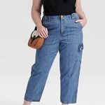 Universal Thread Cargo Boyfriend Jeans Mid Rise 100% Cotton Medium Wash Size 14 Blue Photo 2
