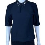 ASOS Pique Short Sleeve Top Beaded Collar Photo 2