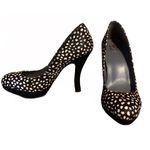 MRKT BROWN, BLACK & WHITE DOTTED CALF HAIR PUMPS (8.5) Photo 0