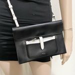 Ralph Lauren LAUREN Davenport Leather Black & White Flat Envelope Crossbody Bag Photo 2