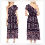 Vince Camuto  one shoulder midi dress navy floral ruffle size 8 lined Photo 1