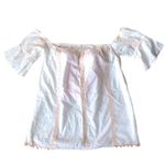 Tularosa White Off-Shoulder Crochet inlay Pom Hem Oversized Lined Eyelet Top M Photo 1