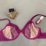 Betsey Johnson  Purple lace bra Sz 34 C with pink ribbon bow and adjustable strap Photo 3