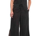 Anthropologie Cloth & Stone Tencel V Neck Wide Leg Crop Jumpsuit Black Small Minimalist Photo 0