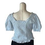 Free People NEW  Cecelia Puff Sleeve Smocked embroidered Rosette Cute Top L Photo 6