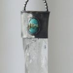 Sterling Silver Quartz crystal turquoise stone pendant with chain Photo 1