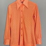 Vintage 70s Blouse Bright Orange Women's Square‎ Buttons Dagger Collar Shirt Top Photo 0