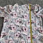 Womens Gray pink casual business vacation Floral Button Up blouse size Large Photo 8