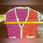 Vilagallo Color Block Long Cashmere Blend Cardigan (Yellow, Pink, Orange) Large Pink Photo 8