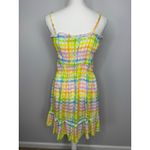 Celina Moon Pastel Plaid Mini Dress Women Large Smocked Sundress Summer Beachy Yellow Photo 5