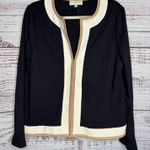 Talbots Open Front Knit Blazer Jacket Trim Classic Polished Workwear Blk Lg Photo 0