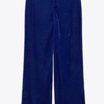 ZARA  Blue Velvet Velour High Waist Wide Flared Leg Crop Ankle Trousers Pants S Photo 4