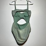 The Bikini Lab  One-Piece Swimsuit Front Cut Out Ruched Stripes Adjustable Green M Photo 6