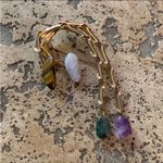 Vintage 80s Brooch Pin Gold Stone Amethyst Tigers Eye Agate Green Jasper Quartz Photo 1