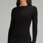 Lululemon  Ribbed Wool-Silk Blend Long Sleeve Light Crewneck Slim Sweater Black Photo 0