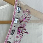 Katherine NY White & Pink Embellished V Neck Long Sleeve Sheer Tunic Top S Photo 2