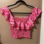 Likely  Athena Pink and Red Floral Ruffle Smocked Top / Blouse Photo 2