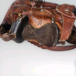 Vintage Saddle Bag Purse Tooled Leather Stirrups Horse Theme Mexico Brown Photo 7
