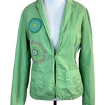 Desigual  Blazer Jacket Womens 6 Green Artsy Graphic Stencil Patch 100%‎ Cotton Photo 0